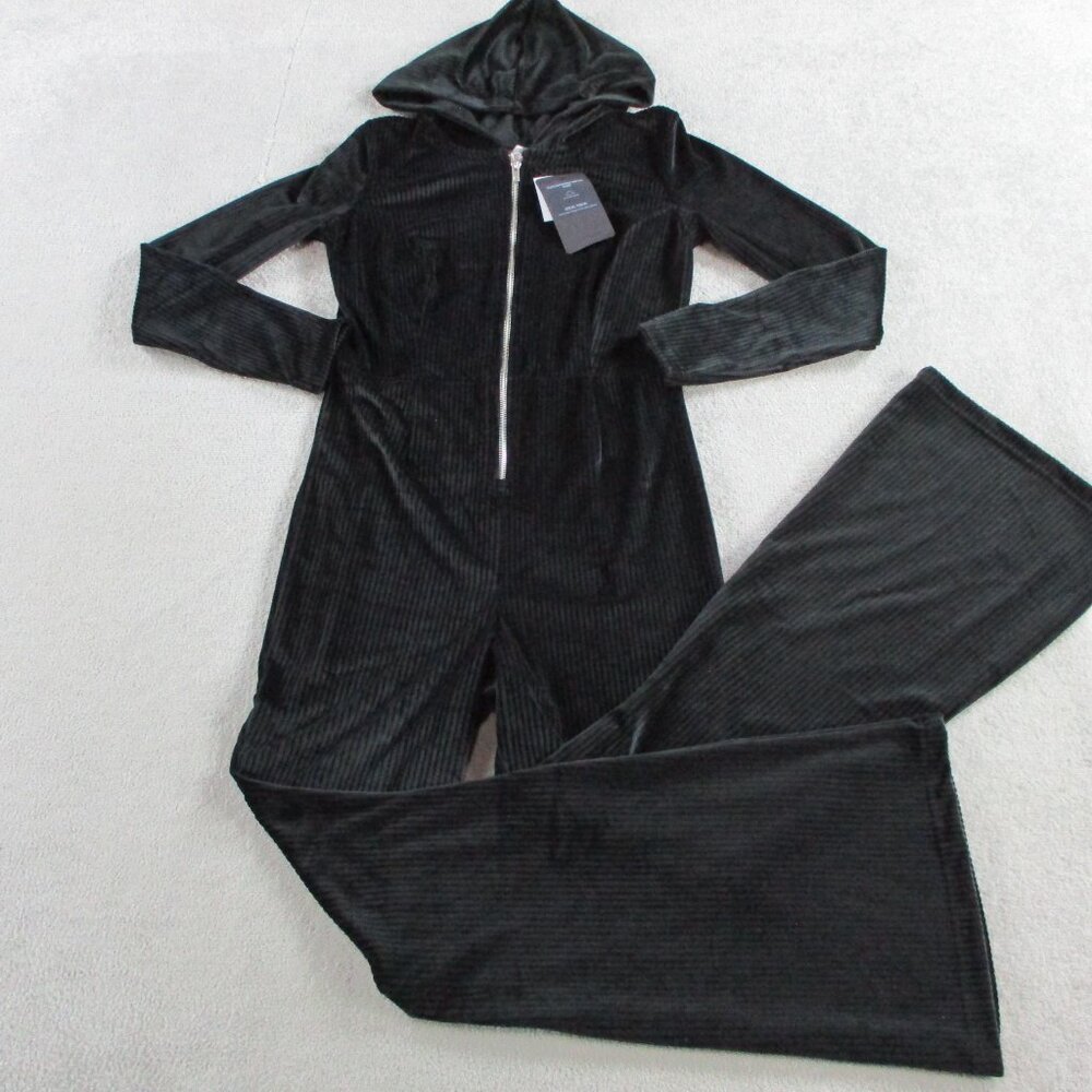 Fabletics Plush Rib Hooded Jumpsuit Womens Medium Short Black Cord Corduroy NWT - Picture 3 of 12